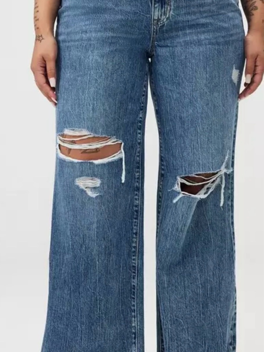 torrid Distressed Wide-Leg Jeans in Classic Blue Denim